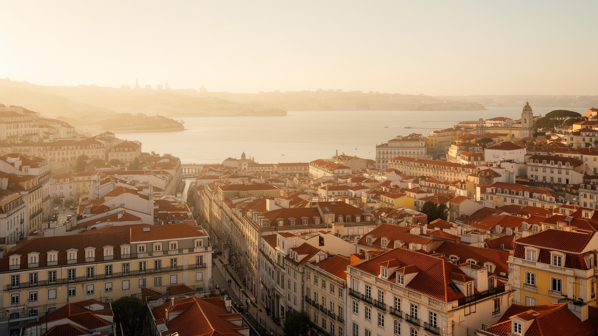 Lisbon rooftops at golden hour